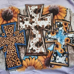 American Bling  Montana West Purple Short Sleeve Cross/Sunflower Tee Size XXL
